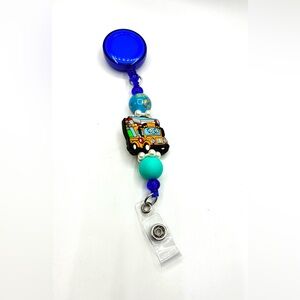 School Bus Beaded Badge Reel